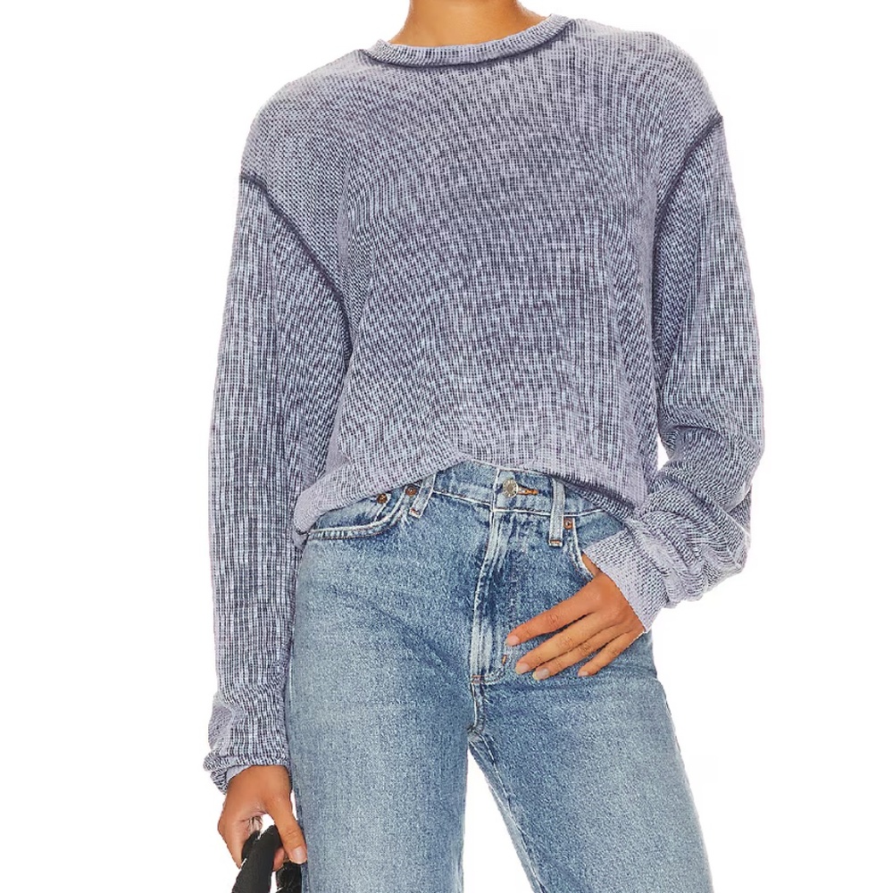 NWT Michael Lauren Exon Crop Crew Pullover Dark Navy Burnout (Size S)